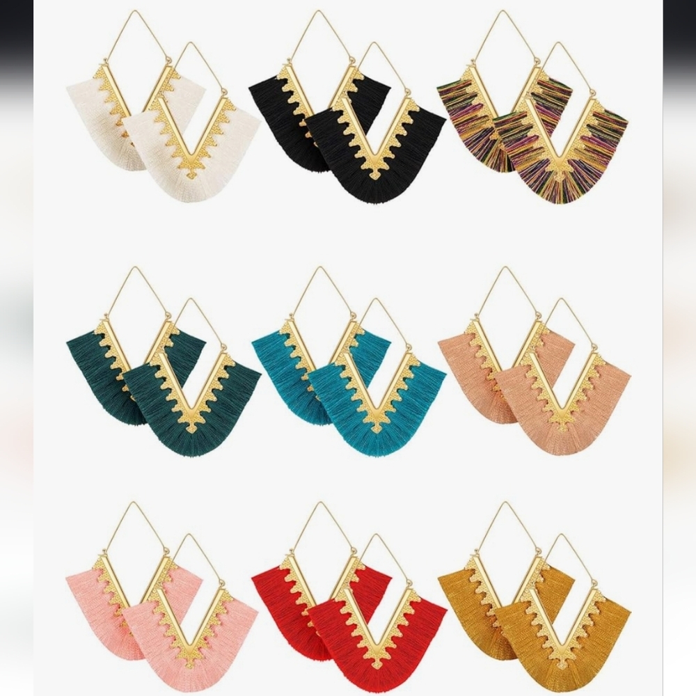 Bohemian Fringe Tassel Earrings - Set of 9